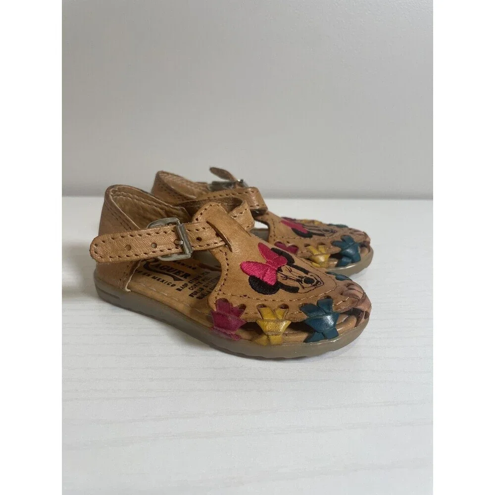 Raguer Minnie Mouse Leather‎ Sandals Size 13 Kids Hecho en Mexico